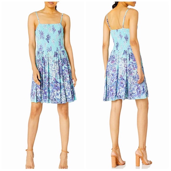 Penna&Pine Dresses & Skirts - Blue Floral Smocked Boho Skater Mini Dress